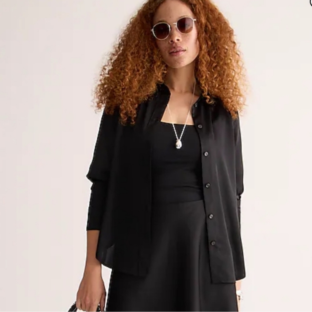 J. Crew Black Curvy Slim Stretch Perfect Button Down Shirt Size 6